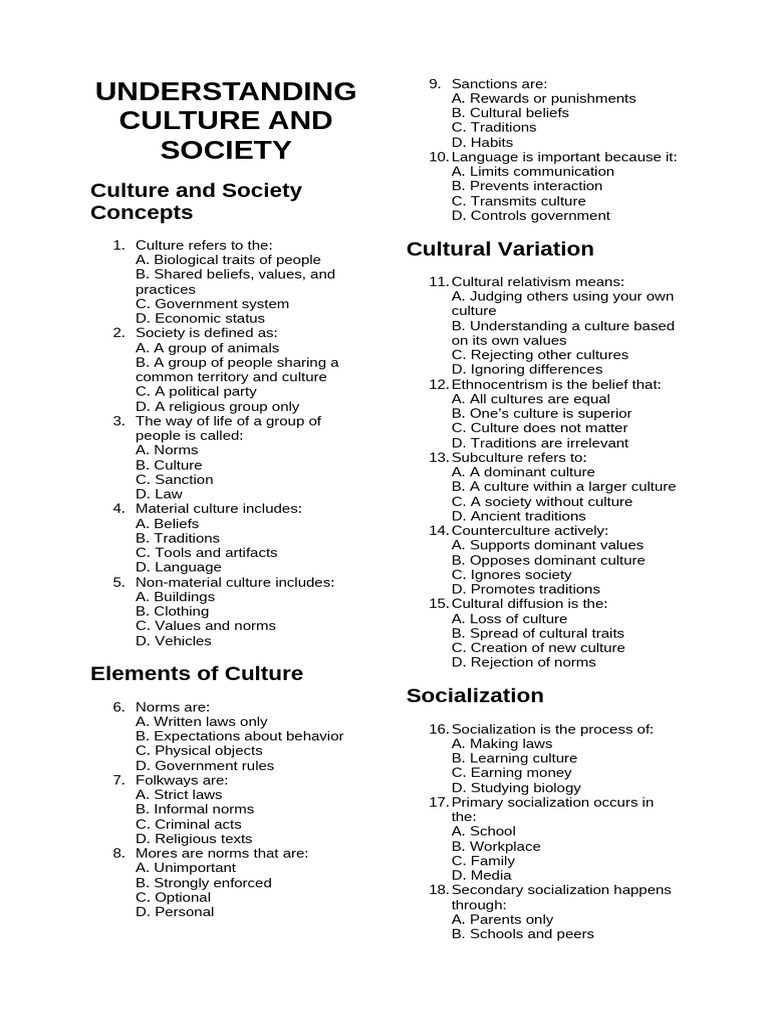 Understanding Culture and Society | PDF | Socialization | Social ...