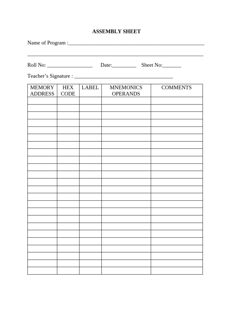 Assembly Sheet | PDF