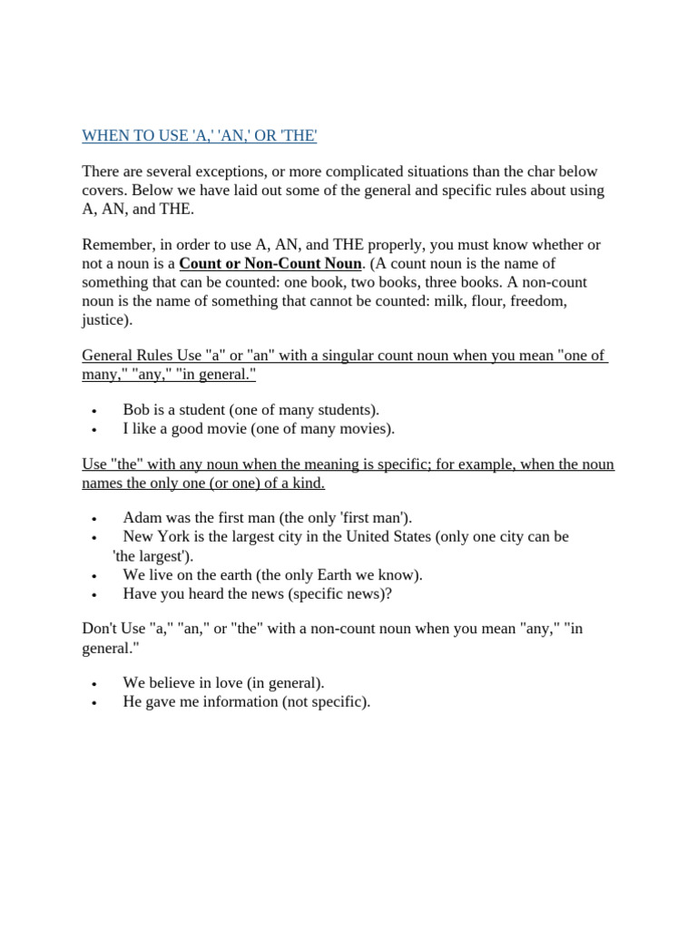 When to Use a-An-The | PDF | Linguistics | Morphology