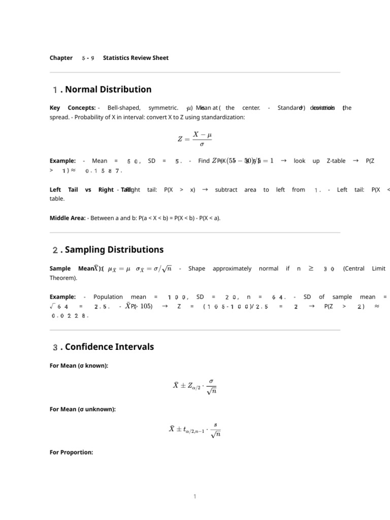 Chapter 5 9 Statistics Review | PDF | Confidence Interval | Standard ...