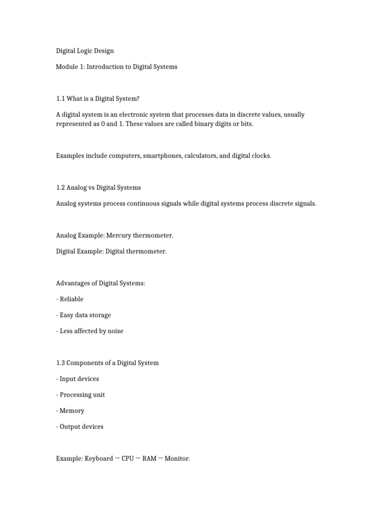 Module1 Introduction To Digital Systems | PDF