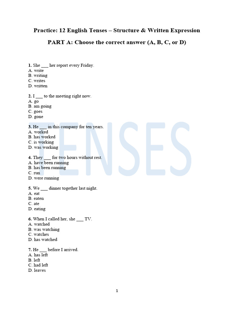 Practice 12 Tenses SS | PDF