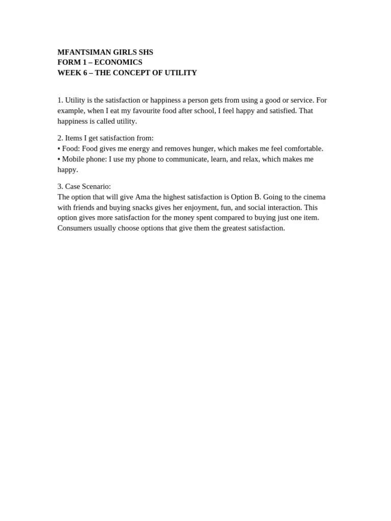 Week 6 Concept of Utility Form 1 | PDF