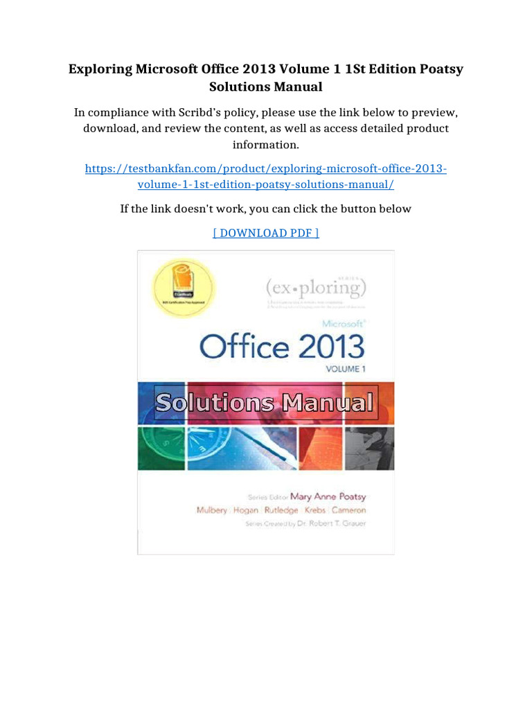 Exploring Microsoft Office 2013 Volume 1 1st Edition Poatsy Solutions ...