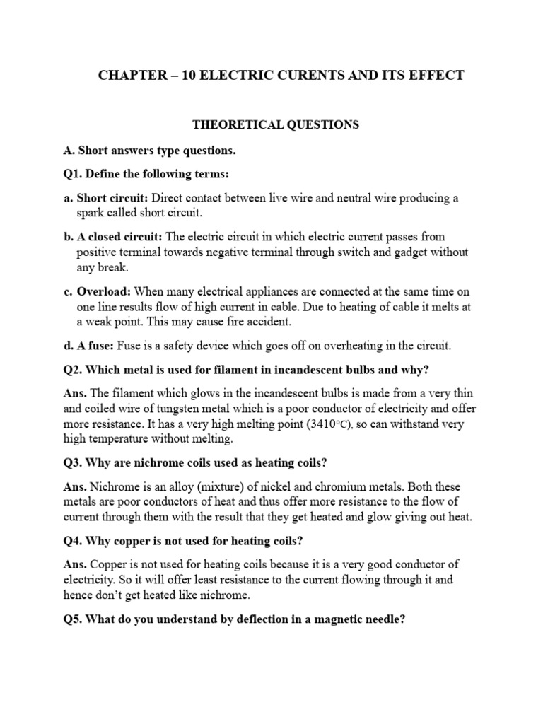 CH 10 NOTES Electric Current and Its Effect | PDF | Incandescent Light ...