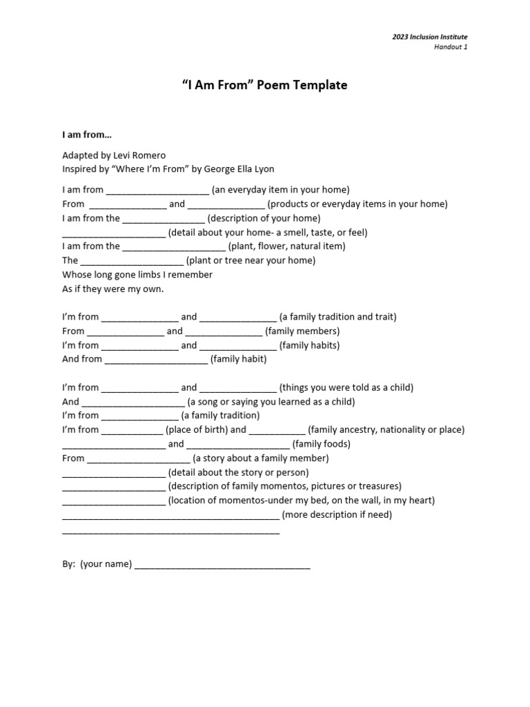Handout 1 I Am From Template | PDF