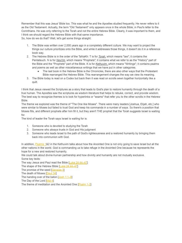 Bible Project Classroom Note | PDF | Bible | Hebrew Bible