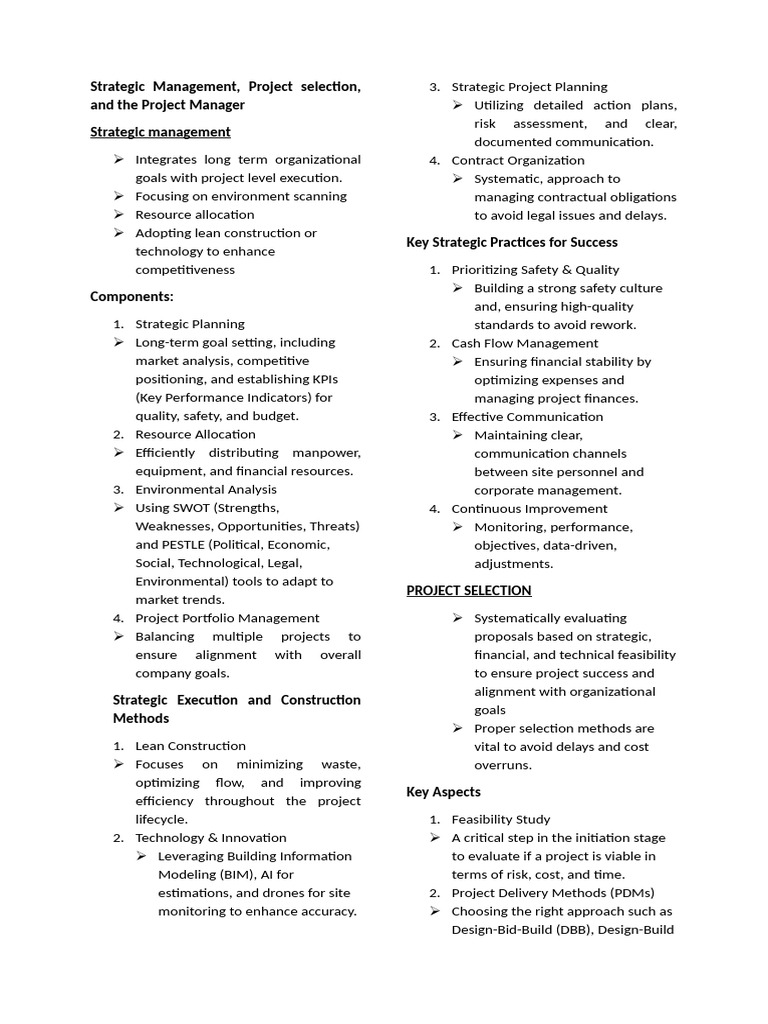 Strategic Management Project Selection and the Project Manager | PDF ...