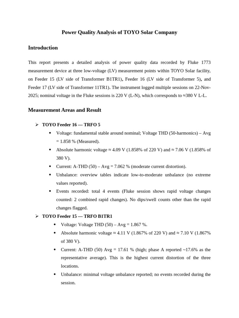 Power Quality Analysis of TOYO Solar | PDF | Electromagnetism ...