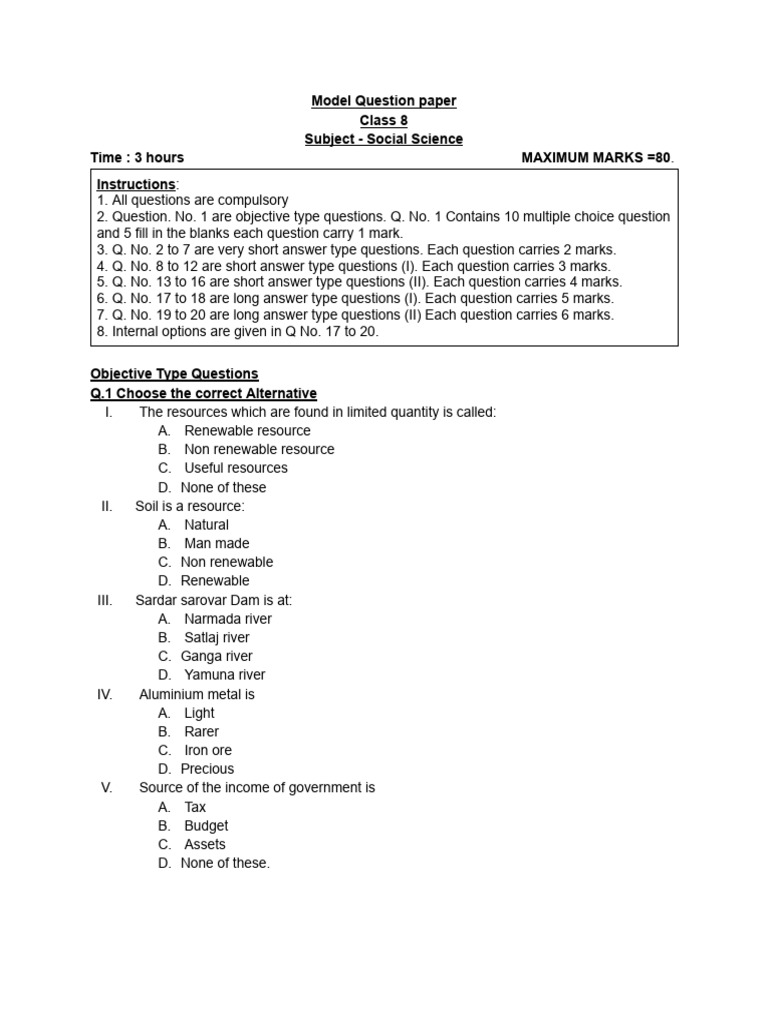 Model Question Paper SST 8 | PDF