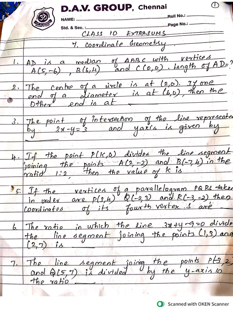 Class 10 Coordinate Geometry Imp Questions | PDF