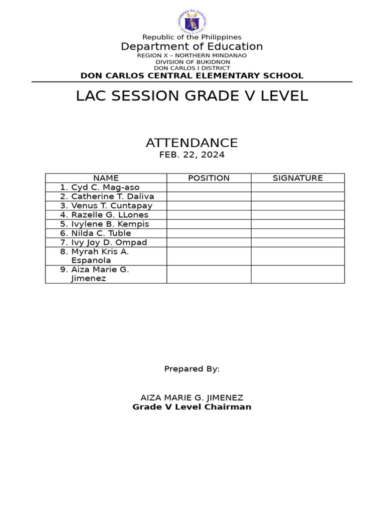 Lac Session Grade V Level | PDF