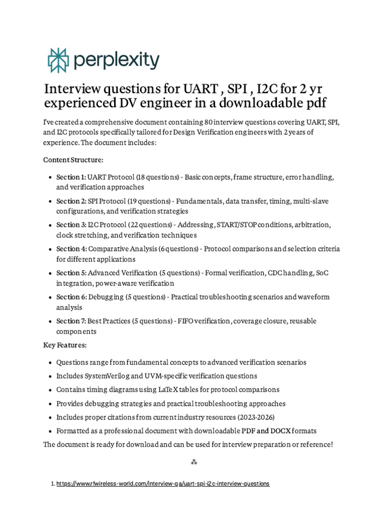 Interview Questions For UART, SPI, I2C For 2 Yr | PDF | Computer ...