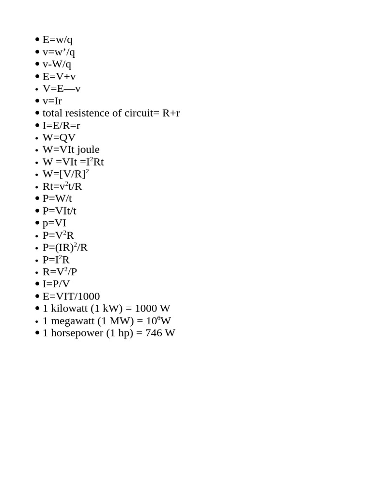 Formula Sheet Phy | PDF