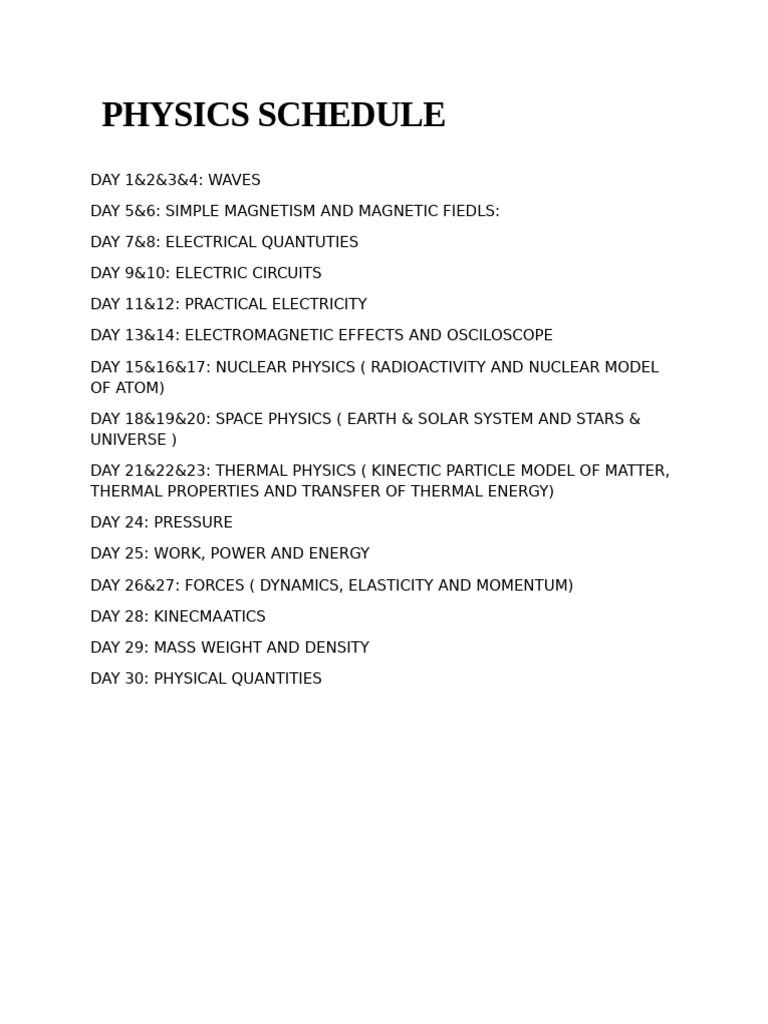 Physics Schedule | PDF