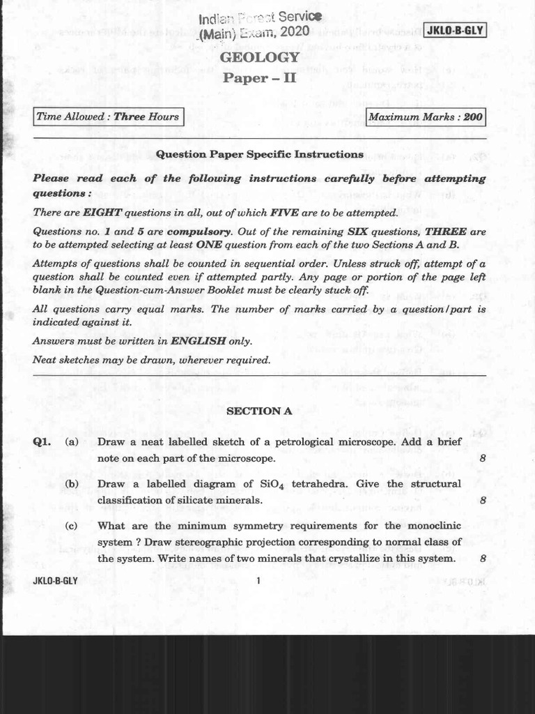 Upsc Ifs Main Geology Paper II Question Paper 2020 2092 | PDF