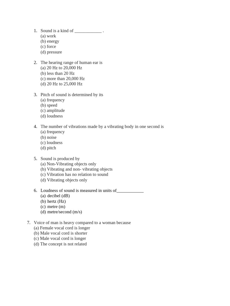 Sound Exercise Questions | PDF | Sound | Hertz