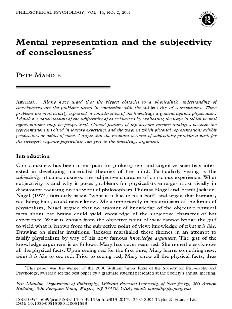 Mental Representation and The Subjectivi | PDF | Consciousness ...