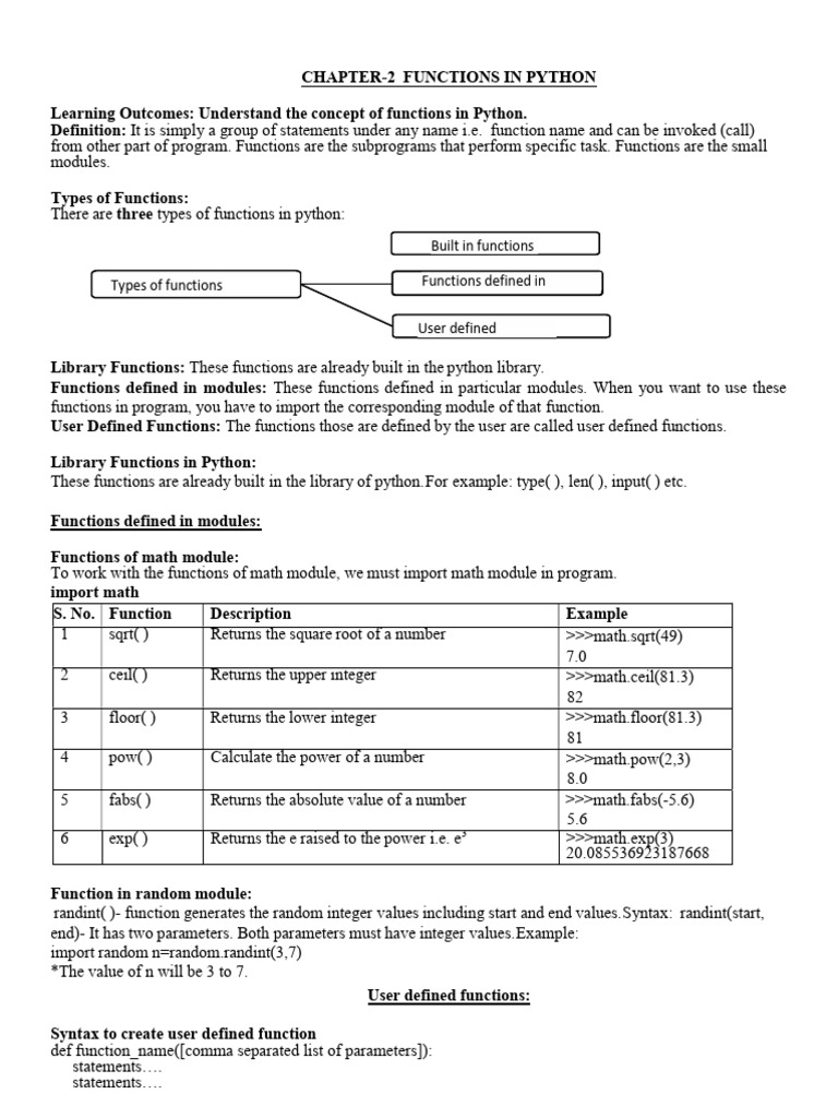 Class - 12th - CS Chapter 2 Functions in Python | PDF | Parameter ...