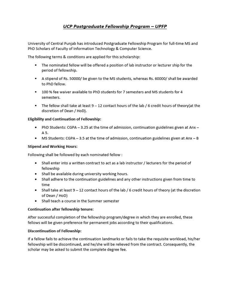 UCP Postgraduate Fellowship Program | PDF