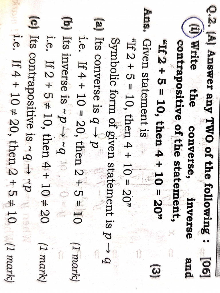 Chapter 1 Logic HSC Board Maths Important Question | PDF