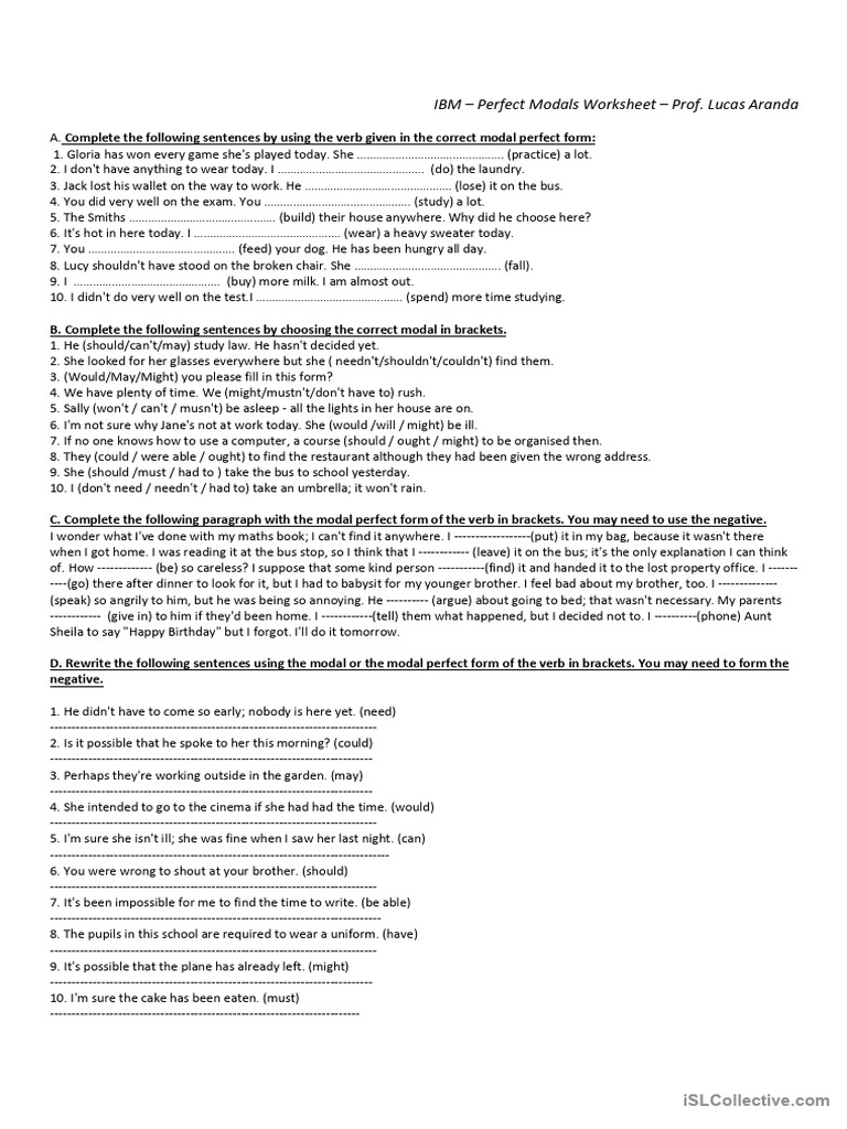 Modal Perfect Tense Exercise | PDF