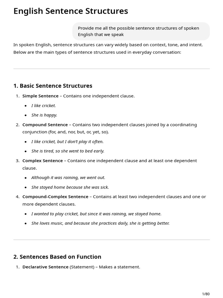 English Sentence Structures | PDF | Sentence (Linguistics) | Clause