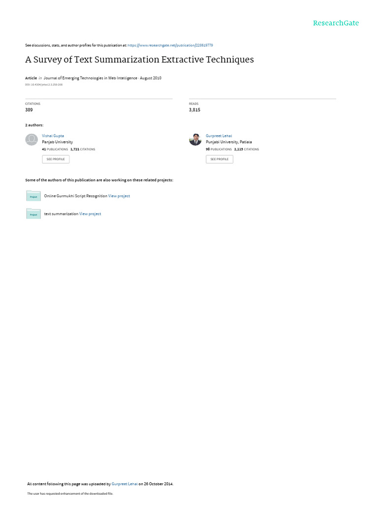 A Survey of Text Summarization Extractive Techniqu | PDF