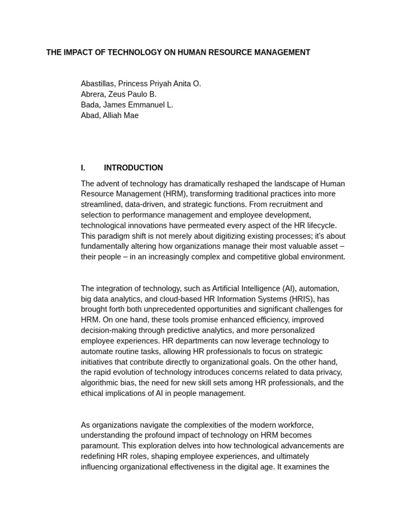 The Impact of Technology On Human Resource Management | PDF | Human ...