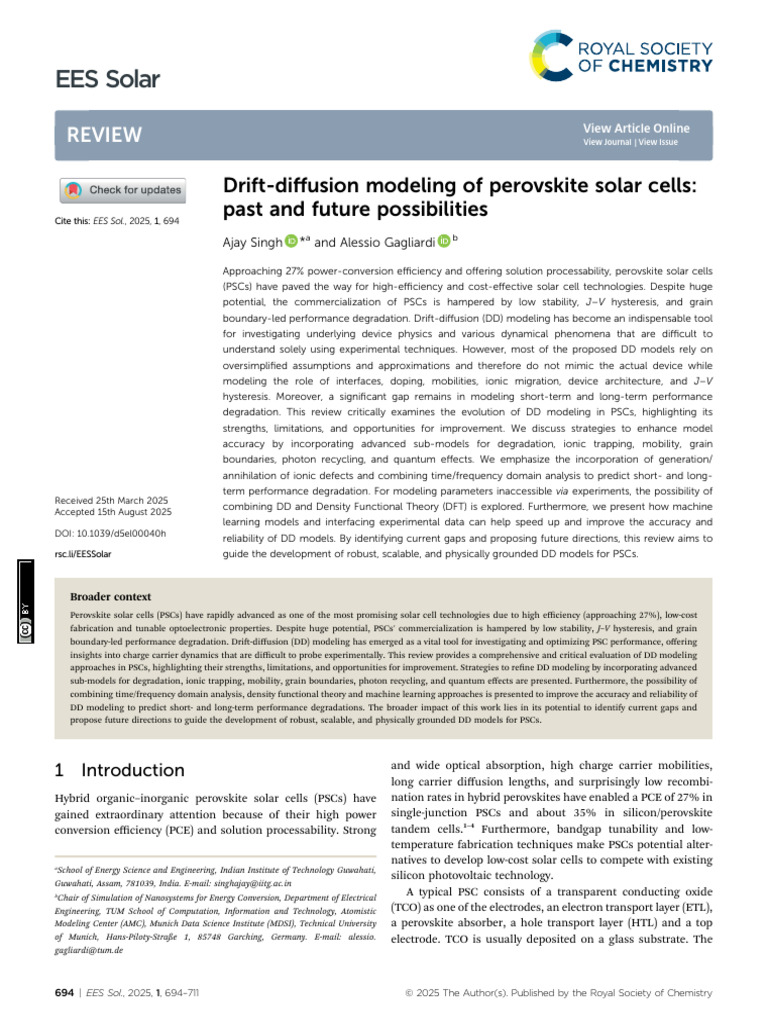 Drift-Diffusion Modeling of Perovskite Solar Cells Past and Future ...