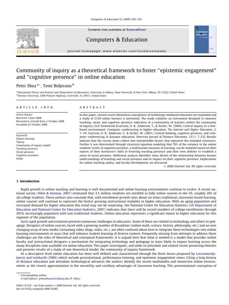Community of Inquiry As A Theoretical Framework To | PDF | Learning ...