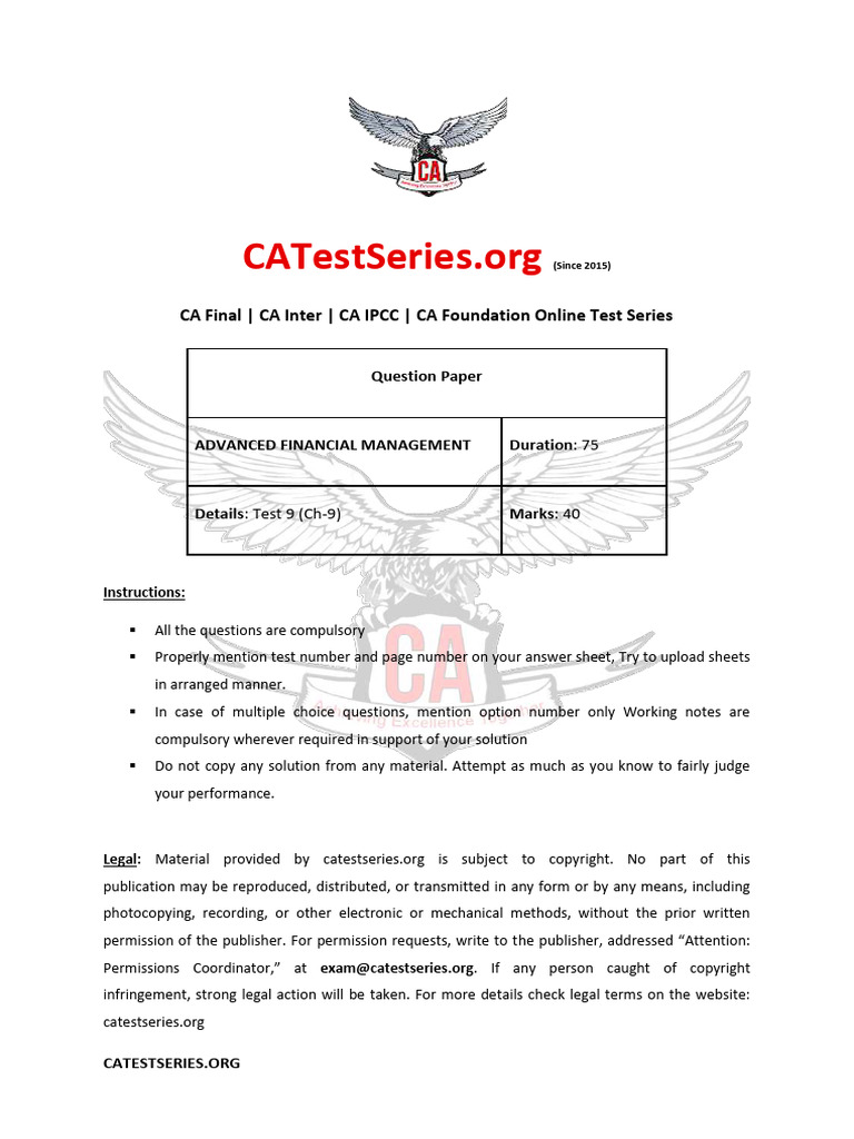 Final Advanced Financial Management Test 9 CH 9 May 2026 Test Paper ...
