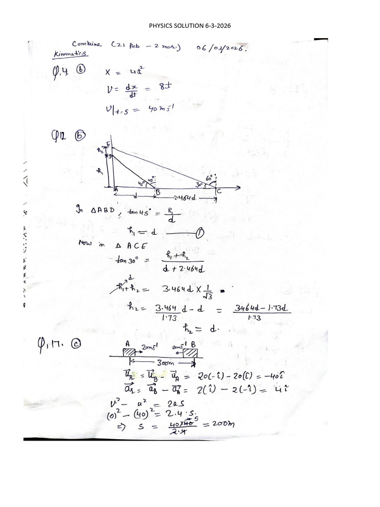 Physics Solution 6-3-2026 | PDF