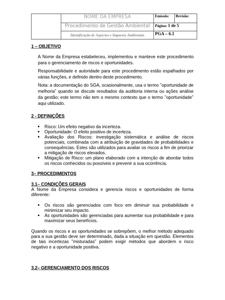 PGA - 6.1 - Gestão de Riscos e Oportunidades | PDF | Mitigação das ...