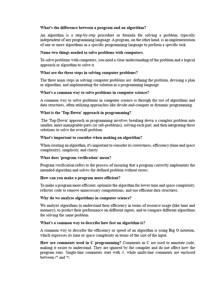Answers For Short Answer Questions IP | PDF | Pointer (Computer ...