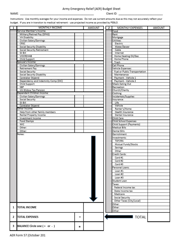 AER Form 57 Budget Planning Sheet | PDF | Social Security (United ...
