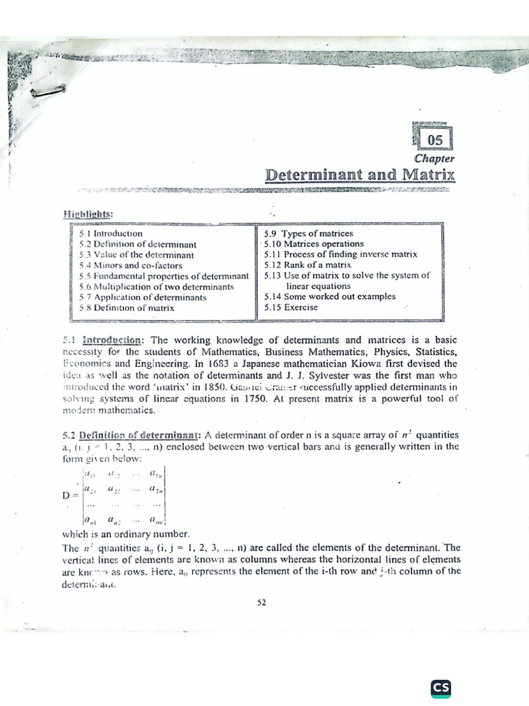 Determinant and Matrix | PDF