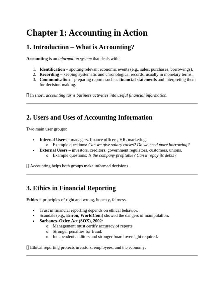 A Short Effective Note For Accounting Principles Chapter 1,2,3,4 | PDF ...
