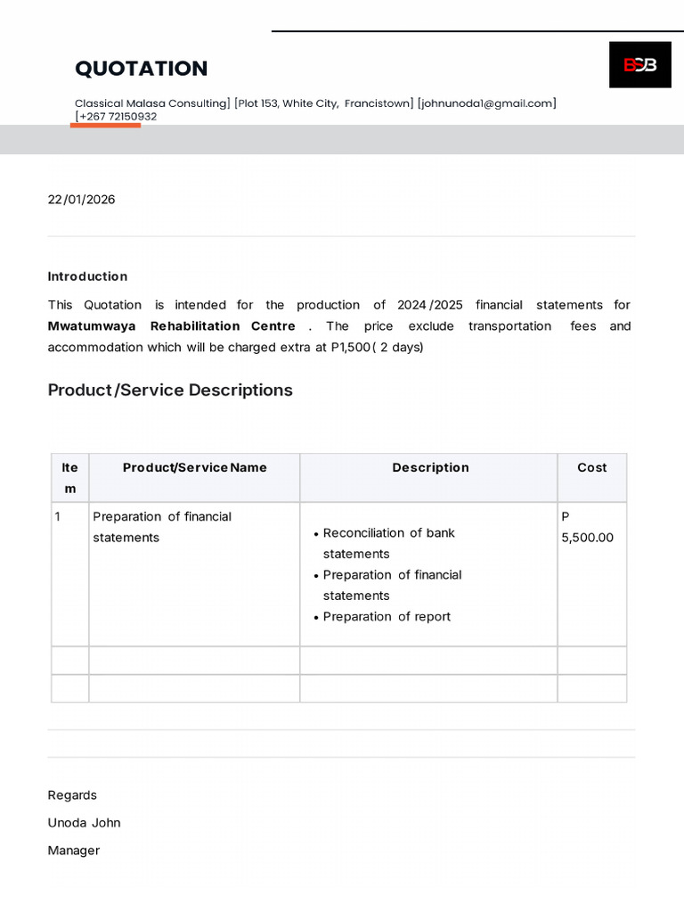 Quotation Format Price Comparison Template | PDF