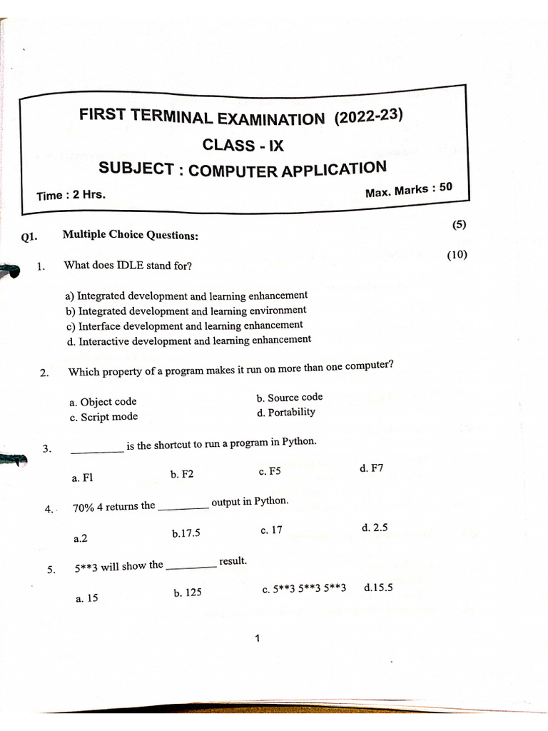 Computer Question Paper | PDF