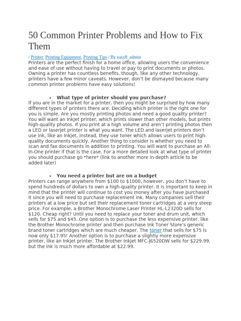 50 Common Printer Problems and How To Fix Them | PDF | Printer ...