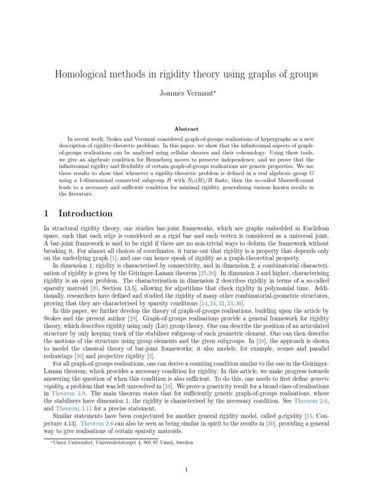 Homological Methods in Rigidity Theory Using Graphs of Groups | PDF ...