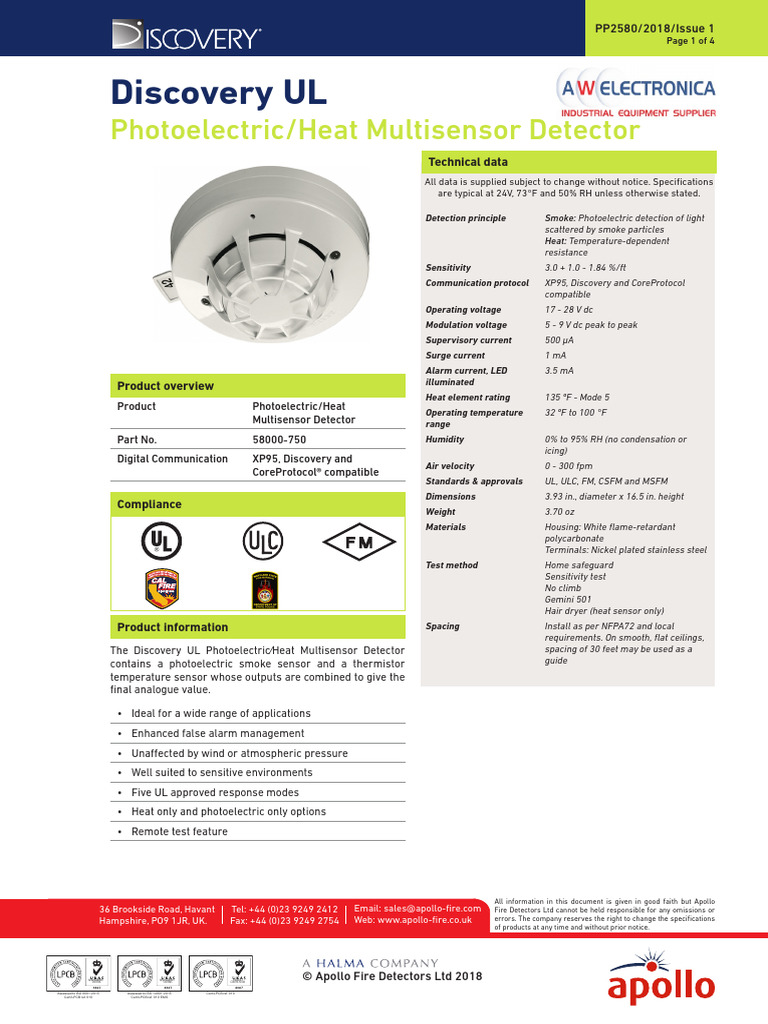 58000-750 - Multisensor Detector Photoelectric - Heat | PDF | Sensor