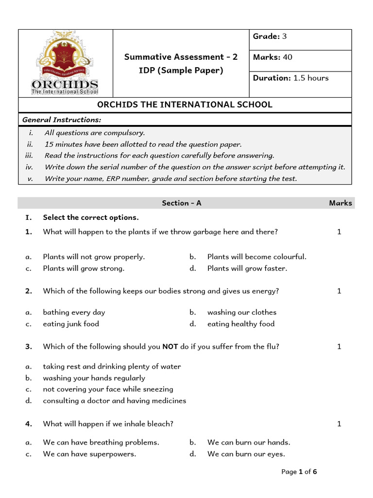 SA2 T2 Grade 3 IDP QP Sample Paper | PDF | Medical Specialties ...