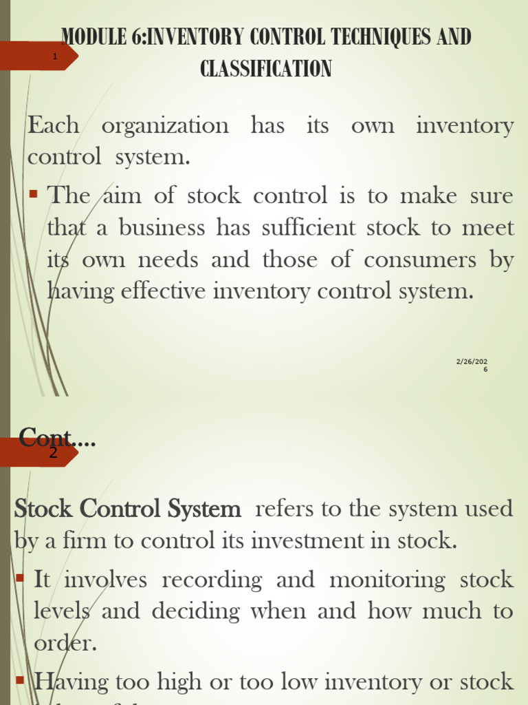Topic 6 Inventory Control Techniques | PDF | Inventory | Lean Manufacturing