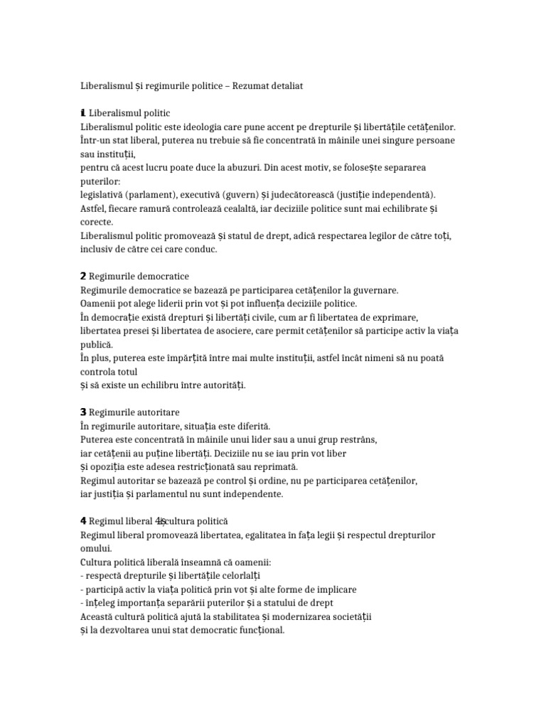 Liberalismul Si Regimurile Politice | PDF