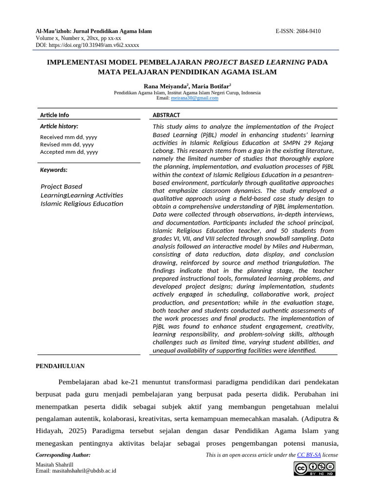 Jurnal Implementasi Model Pembelajaran Project Based Learning Pada Mata ...