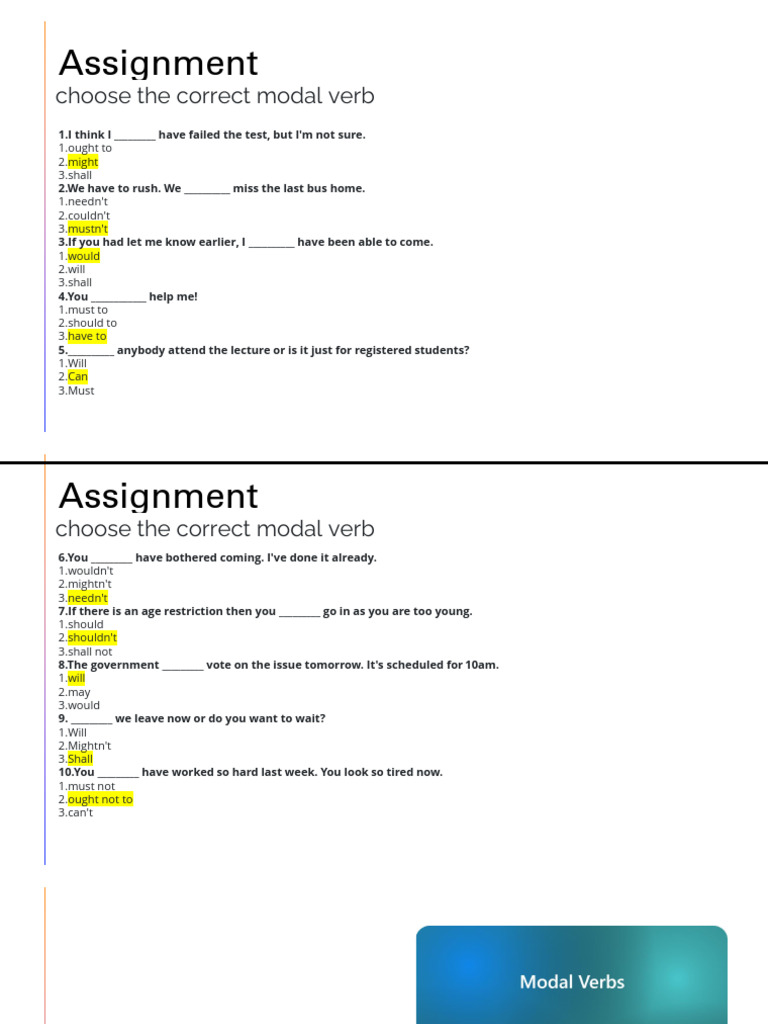 9-Assignment Modal Verbs | PDF