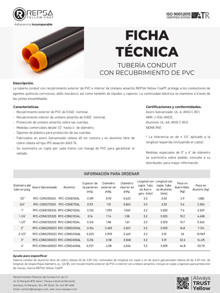 Ficha Tecnica Tubo Conduit Repsa | PDF | Tubería (transporte de fluidos ...