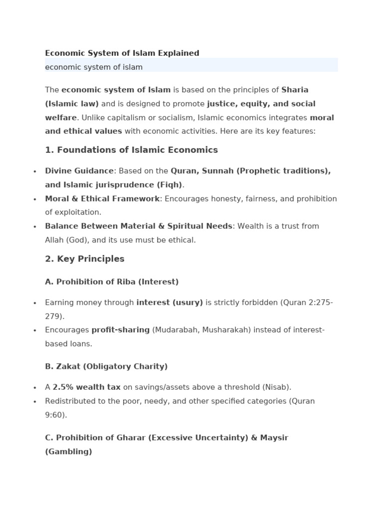 Economic System of Islam Explained | PDF | Islamic Banking And Finance ...